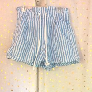 Blue striped paper bag shorts XS women’s